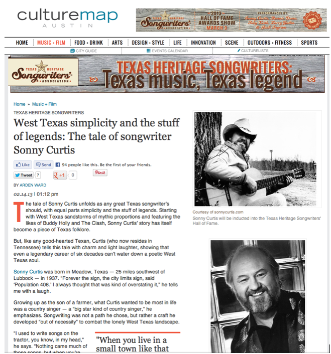 Sonny Curtis Featured on CultureMap Austin